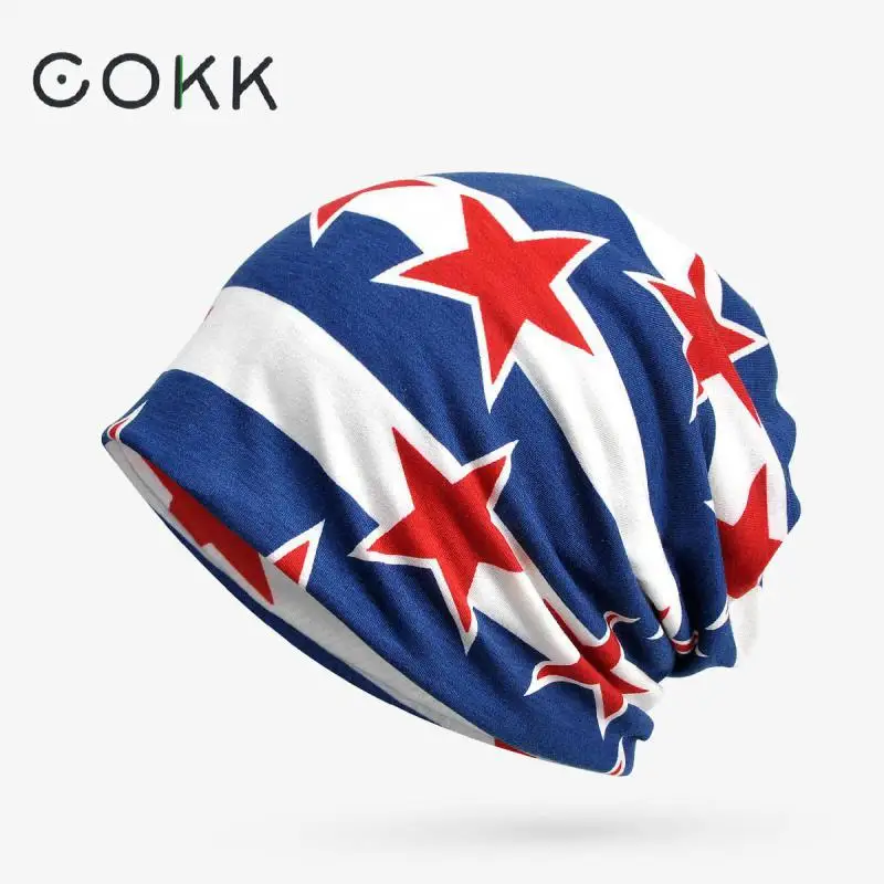 

COKK Womens Beanie Hats Bonnet Turban Hat Female Womens Beanies With Stars Pattern Cotton Headgear Ponytail Beanie