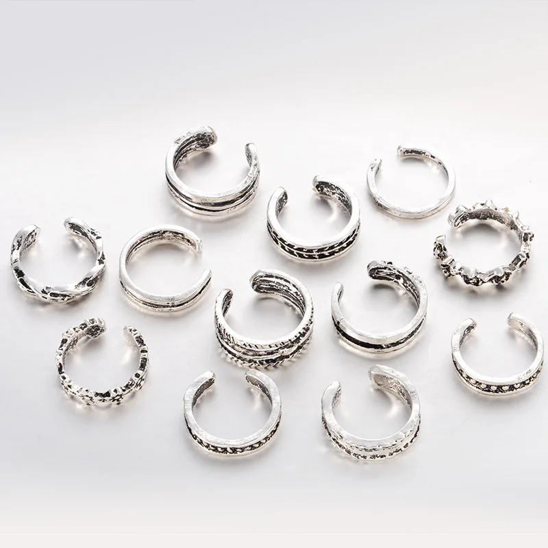 

Europe And America Foreign Trade Accessories AliExpress New Style Varved Hollow out Multi-Element 12 Pieces Toe Ring Foot Orname