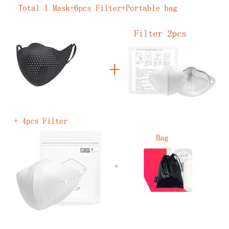 Новейшая Xiaomi Mijia AirPOP Air Wear PM2.5 анти-Дымчатая маска для лица с фильтром Регулируемая Ушная подвесная маска против пыли удобная маска для лица - Цвет: Mask and 6pcs filter