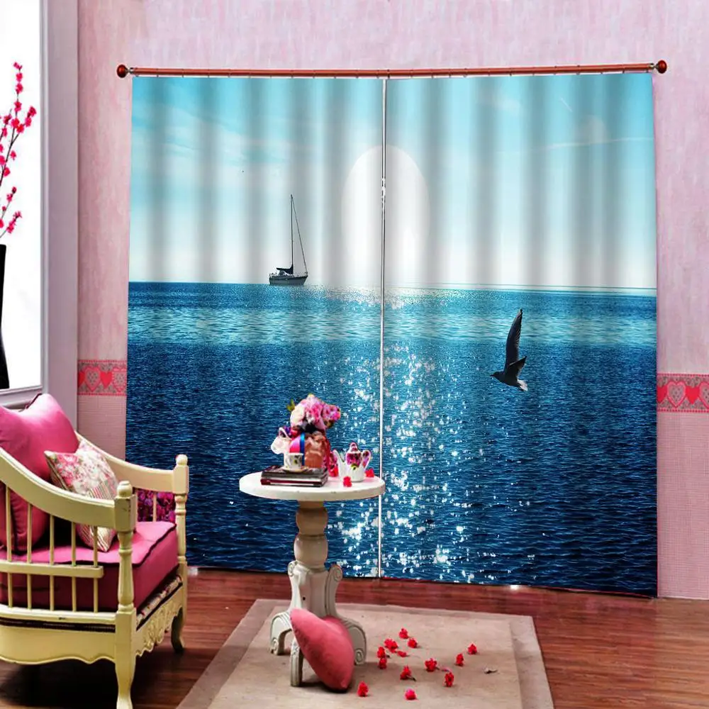 Photo Customized Sunrise on the sea Curtain Digital Print For Living room Bedroom Blackout Window Drapes Sets 2 Panels With Hook | Дом и сад