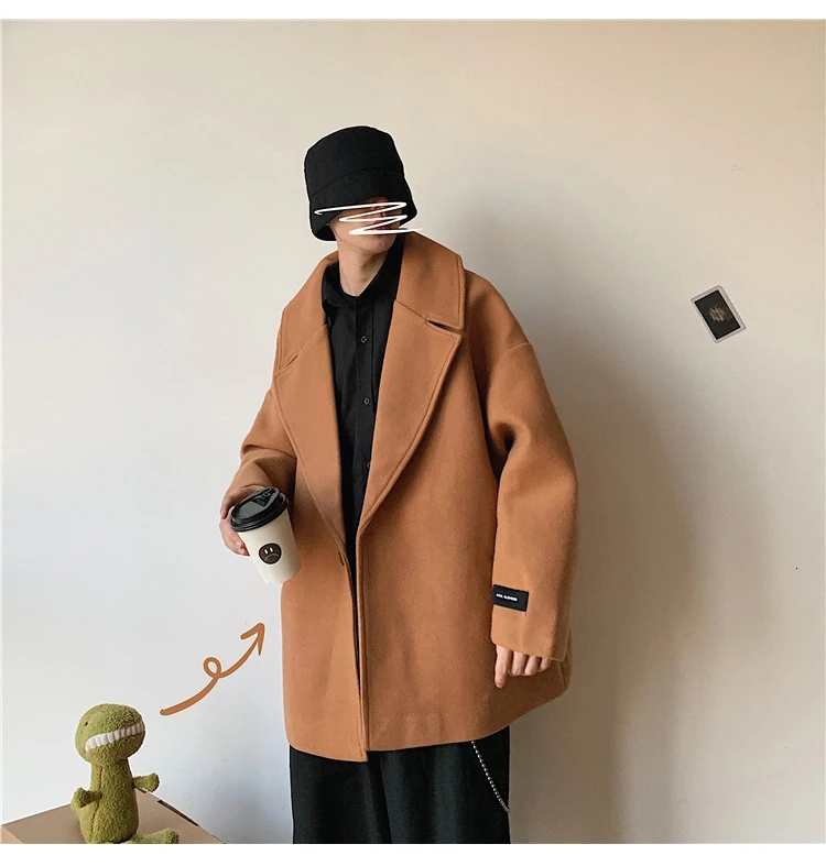 Men's Woolen Blends Snow Jacket Thickening Coat Loose Cashmere Wool Trench Overcoat Parkas Cotton-padded Clothes M-2XL