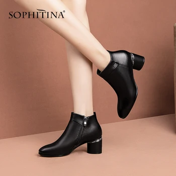 

SOPHITINA Comfortable Round Toe Boots High Quality Genuine Leather Fashion Zipper Round Heel Shoes New Women's Ankle Boots PO231
