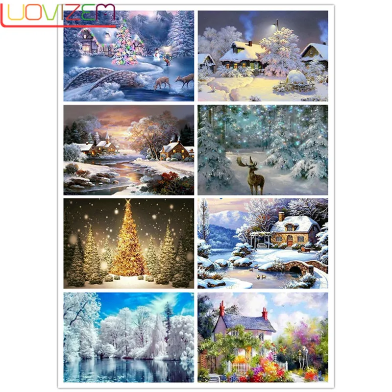 

Christmas Diamond Painting Winter 5D DIY Diamond Painting Landscape Snow Full Square Picture of Rhinestone Christmas Home Decor