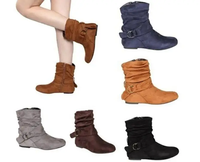 Ladies Women Winter Suede Wide Ankle 