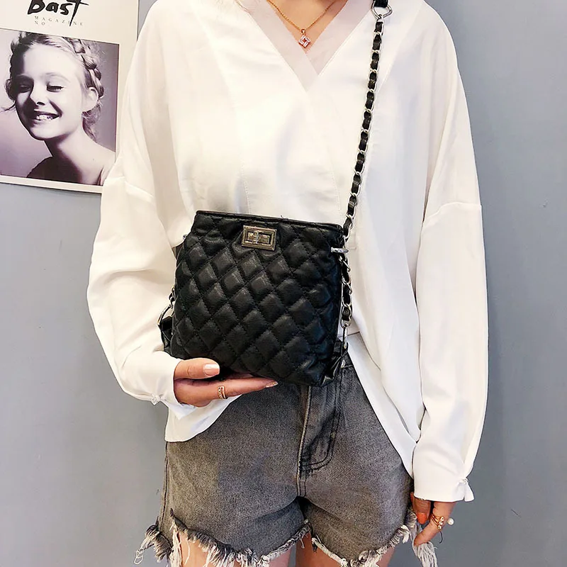 

WOMEN'S Bag 2018 Summer New Style Korean-style Fashion Versatile Rhombus Bucket Shoulder Bag Fashion Turnlock Chain Over-the-sho