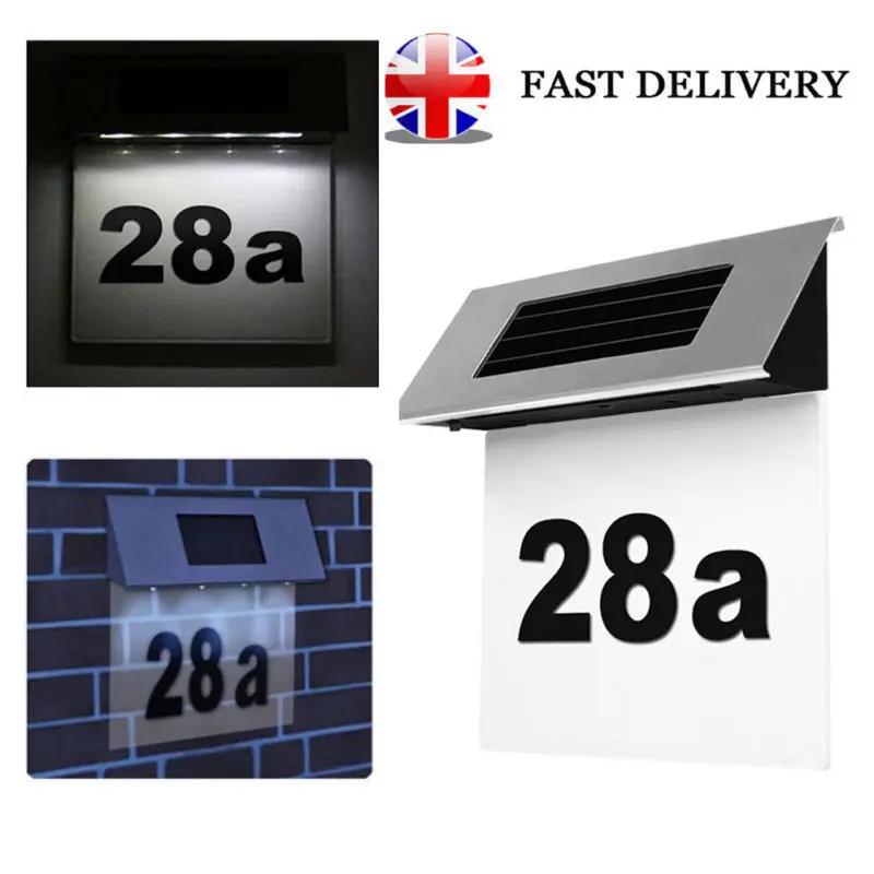 

LED Solar Doorplate Wall Light Home Door Lamp Stainless Steel House Waterproof Ip44 Outdoor Garden Yard Decoration Led