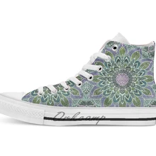 Ручная нарисованная розовая фиолетовая Мандала на темной дышащей повседневной высокой шнуровке холщовая Обувь Кеды Прямая