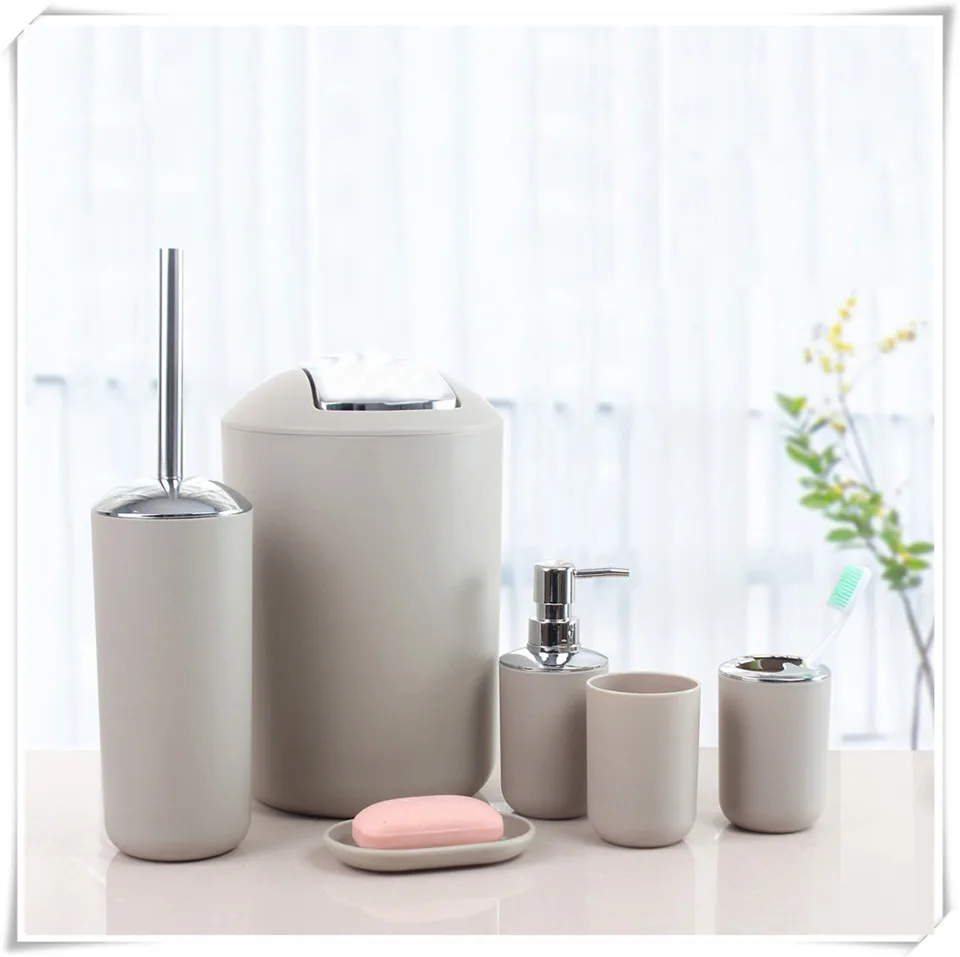 beige bathroom set MSJO Ванная комната набор аксессуаров Nordic домашнего декора дозатор жидкого мыла чашка для полоскания рта мусорный бак мыльница 6 шт./компл. Ванная комната комплект - Цвет: beige bathroom set