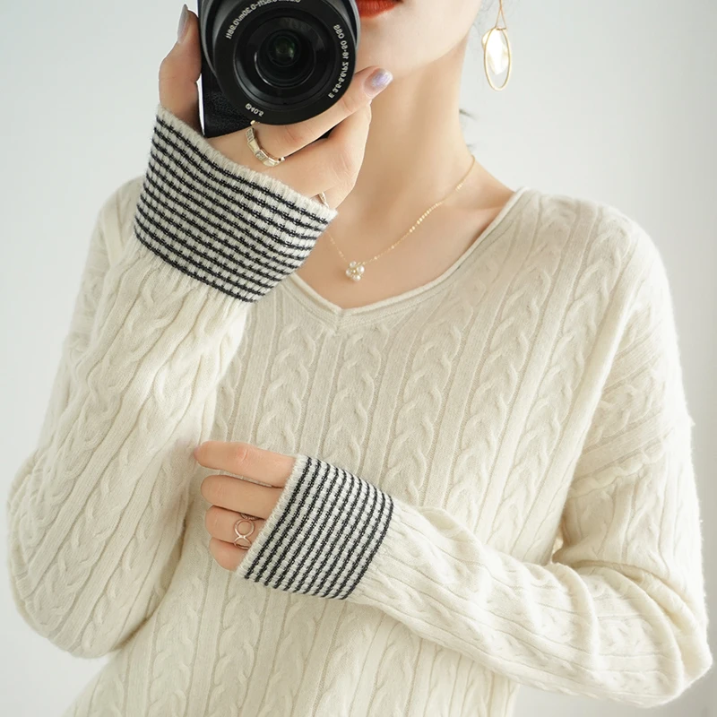 High-End Autumn Winter 100% Cashmere Sweater V-