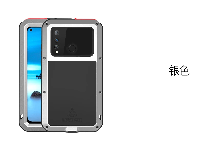 LOVE MEI Алюминиевый металлический чехол для huawei Nova 4, защитный противоударный водонепроницаемый чехол, чехол Fundas+ Gorilla glass, новинка - Цвет: silver