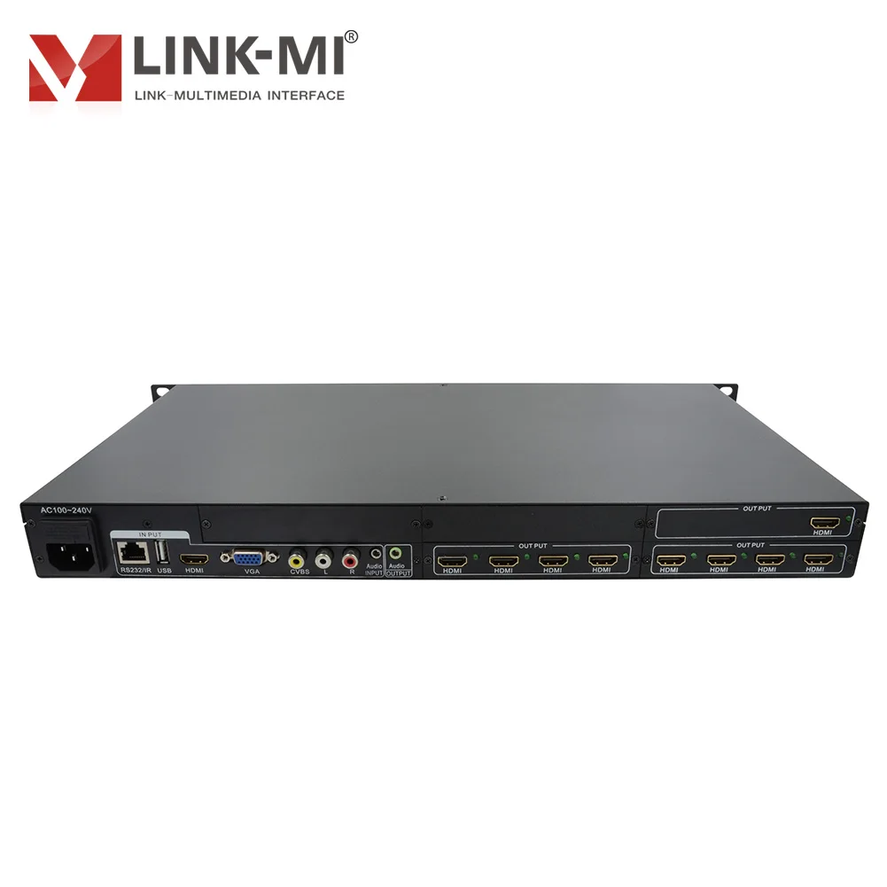 LINK-MI 4x9 HD 분배기 스케일러 HDMI + AV + VGA + USB 입력 9 HDMI 출력 지원 180 °