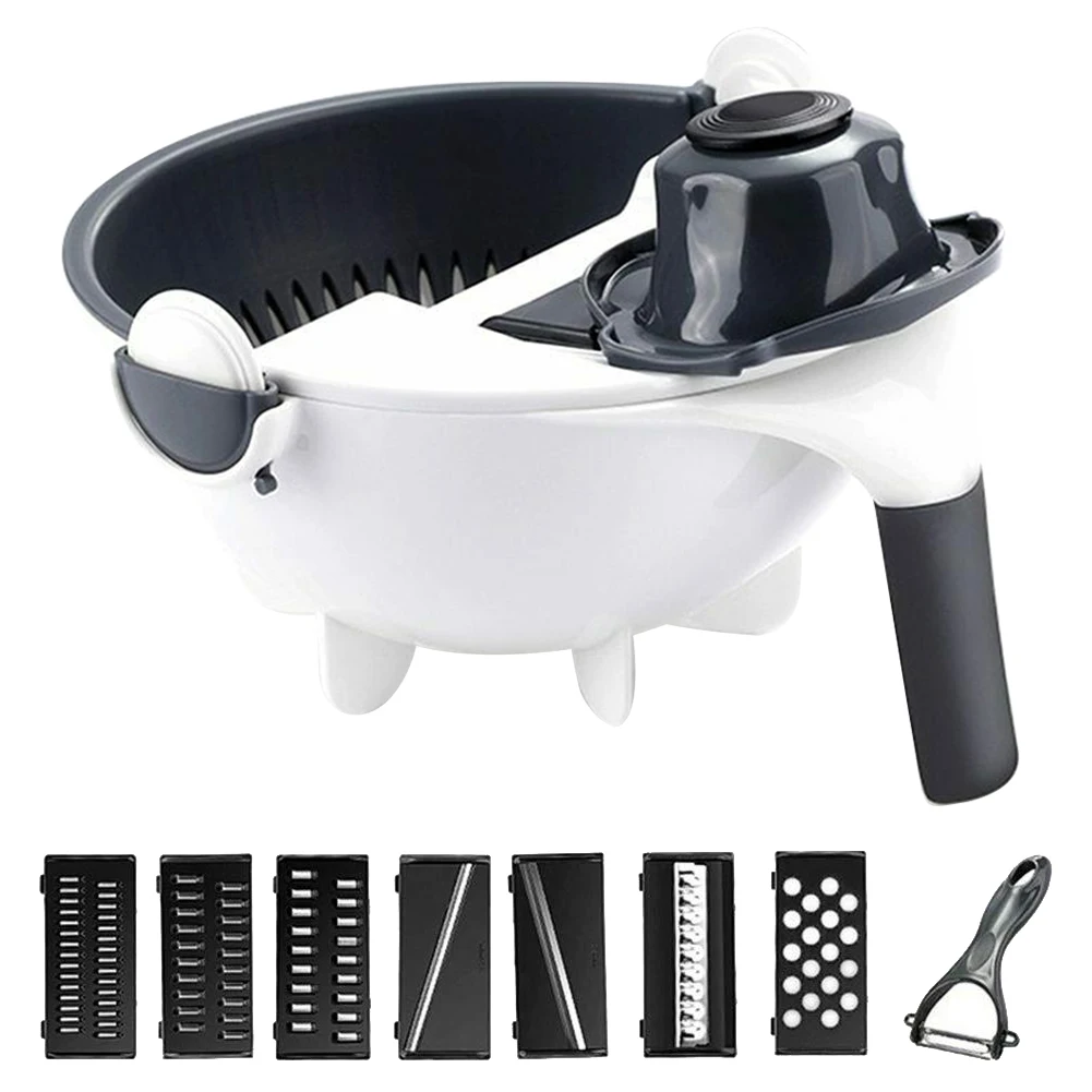 

9 In 1 Nonslip Vegetable Cutter Manual Slicing Rotatable Stable Foot Multifunction Drain Water Removable Cover Restaurant Home