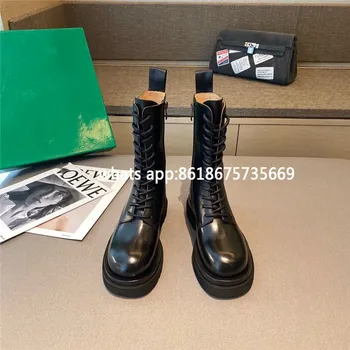 

2020 autumn and winter black calfskin women's boots thin-legged high-quality net red mid-tube boots