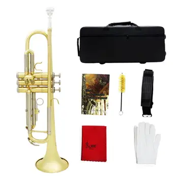 

Gold & Silver Two-tone Trumpet Bb Flat Brass Gold-painted with Storage Case Cleaning Brush Gloves
