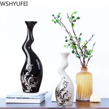

New style black and white ceramic vase living room flower arrangement desk high-grade decoration studio decoration WSHYUFEI