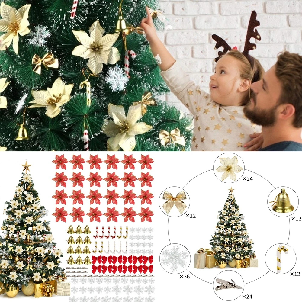 Christmas Tree Decorating Ideas 2022 Gold 120Pcs Christmas Flower Set Christmas Tree Decoration 2022 New Product  Explosion Simulation Flower Gold Silver Red|Pendant & Drop Ornaments| -  Aliexpress