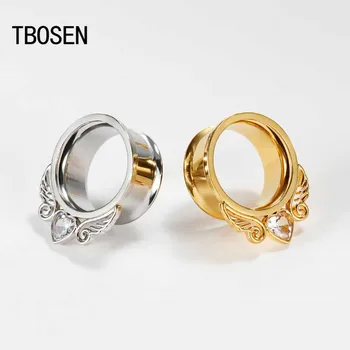 

Sliver Gold Stainless Steel Ear Piercing Plugs&Tunnels Gem Expanders Stretchers Fashion Style Earring Studs For women Men 2pcs