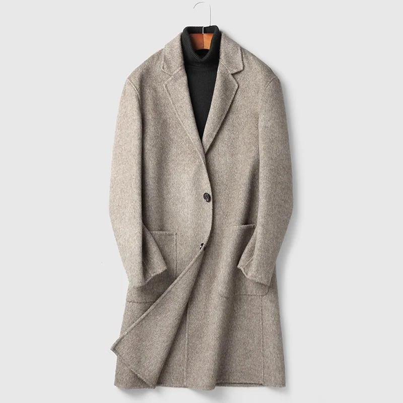 Gray DK Real 10%, одежда из альпаки и 90% шерсти, Осенние шерстяные куртки для мужчин, деловые, хорошее качество, синяя шерстяная верхняя одежда из альпаки - Color: Gray