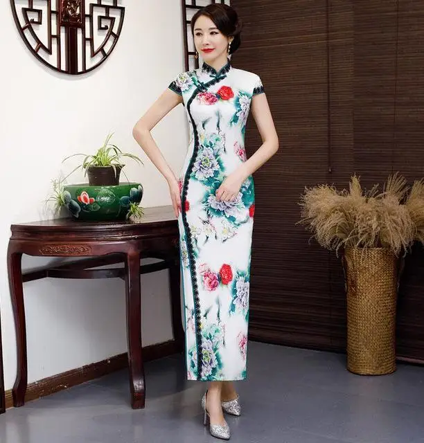 Платье с цветочным принтом женские современные Qipao платье размера плюс 3XL-5XL Новинка Cheongsam классический длинное платье Винтаж Кнопка китайские платья - Цвет: Style A