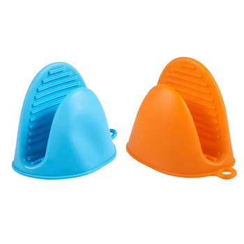 

2Pcs Silicone Gloves Oven Heat Insulated Finger Gloves Cooking Microwave Non-Slip Gripper Pot Holder - Blue & Orange