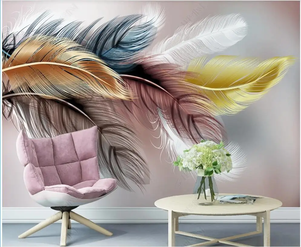 

3d photo wallpaper custom mural on the wall Modern simple light luxury golden feather home decor wall paper in the living room