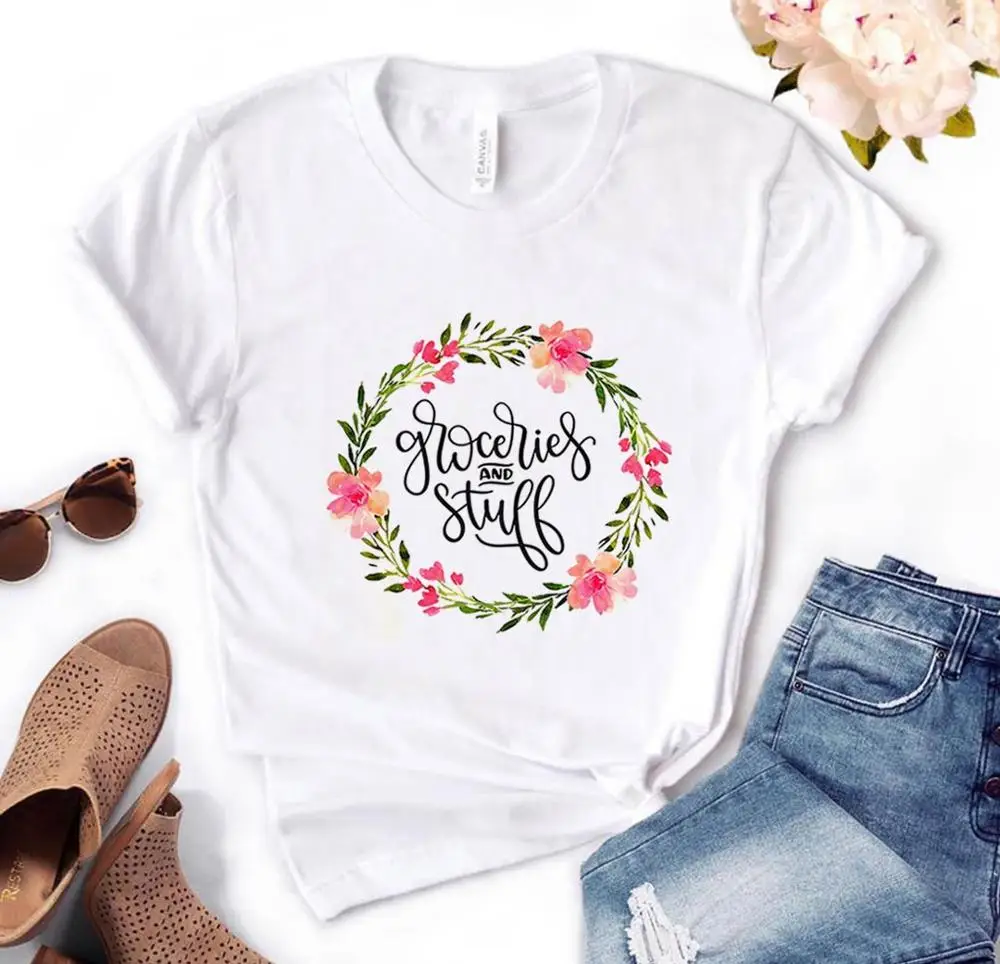 Floral Groceries &amp Stuff flower Print Women Tshirts Cotton Casual Funny t Shirt For Lady Yong Top Tee Hipster PH-36 | Женская одежда