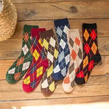 Женские зимние цветные вязаные носки с ромбовидным узором носки-тапочки осенне-зимние теплые хлопковые носки с изображением лисы и волка 12,10