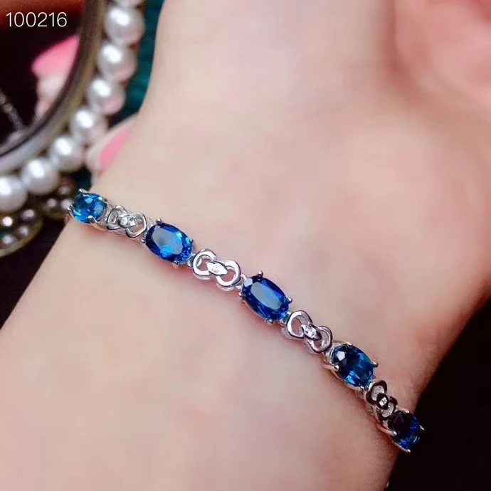  Mode serrure chevauchement naturel bleu topaze gemme Bracelet naturel pierres précieuses Bracelet 9