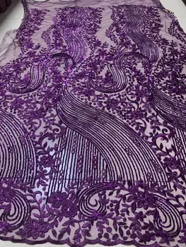 

Latest African Lace Fabric 2019 High Quality African French Net Laces With Sequins Embroidery Tulle Lace For Dresses purple