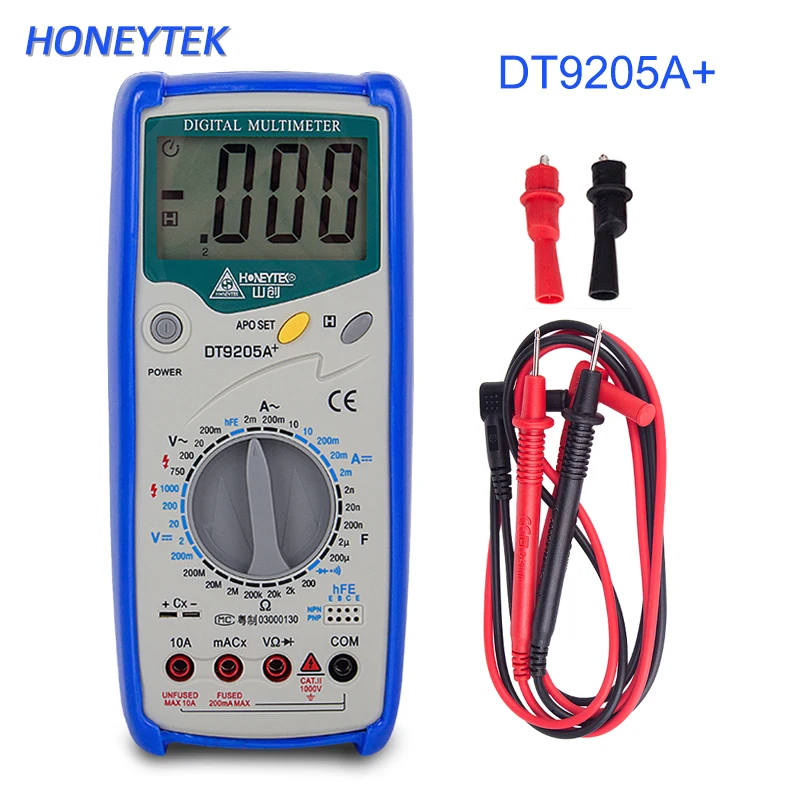 

HONEYTEK Professional DT9205A AC DC LCD Display Electric Multimeter Handheld Tester Meter Digital Multimetro Ammeter Multitester