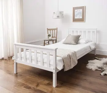 

3ft Single Bed White Solid Pine Wooden Bed Frame Strong for Adults Kids 96x196cm Sleeping Bed Super Fast Delivery