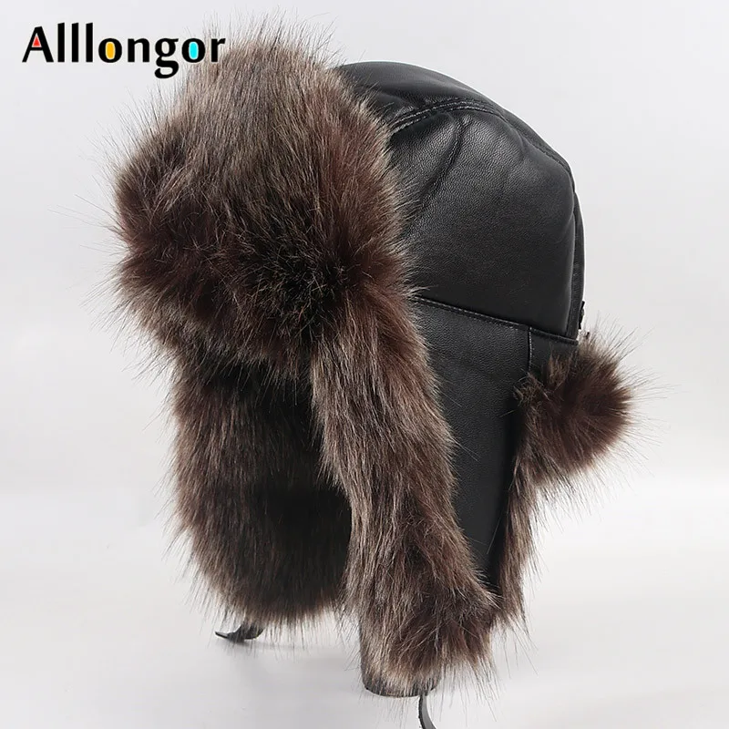 Earflaps Trapper Bomber Hat Warm Ear Faux Fox Fur