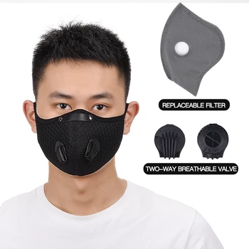 

Adjustable Reusable Black Face Mask Washable Elasticity Breathable Mesh Cycling Valve Mask Dust PM2.5 Anit-fog Masks Respirator