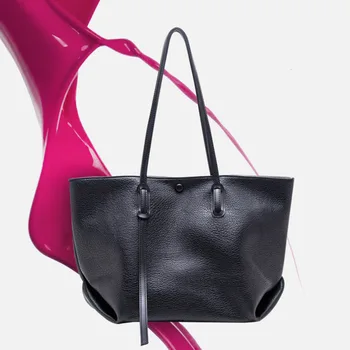 

Large Capacity Simple Tassel Shopping Bag Women Litchi Pattern Soft Pu Leather Casual All-match Oversized Tote Bag SKOI