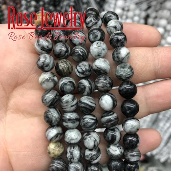 

Factory price Natural Stone beads Black silk Jaspers Round Loose Beads For Jewelry Making 8mm DIY Bracelet Accessories 15''
