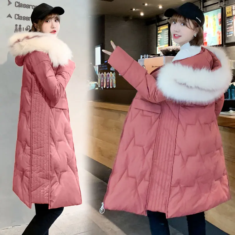 Шикарное меховое пальто с капюшоном, зимнее пуховое пальто, куртка оверсайз, длинная Теплая стеганая парка с хлопковой подкладкой, с большим карманом, ветровка с рукавами - Цвет: pink