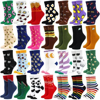 

HOT Women Socks Funny Cute Cartoon Fruits Banana Avocado Lemon Egg Cookie Donuts Food Happy Colorful Novelty skateboard Socks