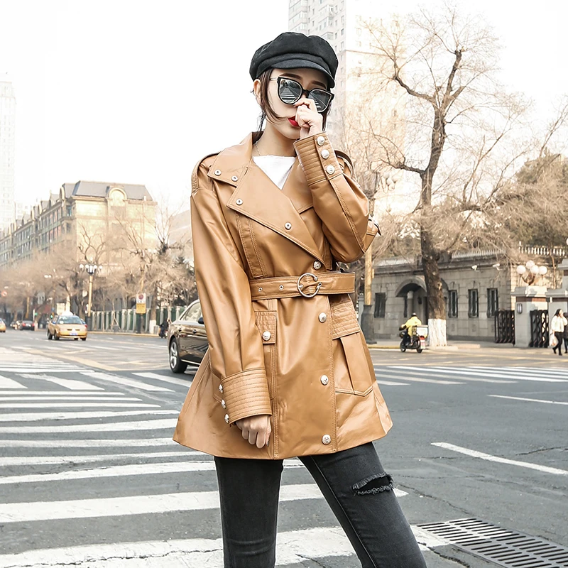 

Spring 100% Sheepskin Coat Real Genuine Leather Jacket Women Clothes 2020 Korean Elegant Female Coats Outwear Trench Coat ZT2294