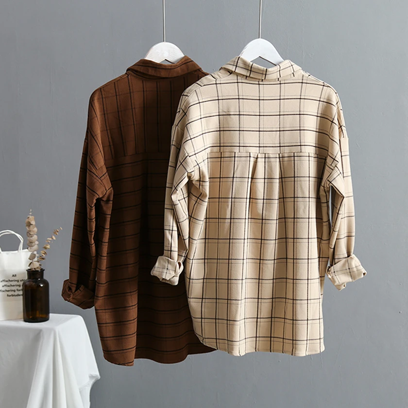 G.SKY, novedad, blusa extragrande a cuadros para mujer, manga de murciélago, Camisa larga corta por delante y Top informal con cuello vuelto|Blusas y camisas| - AliExpress