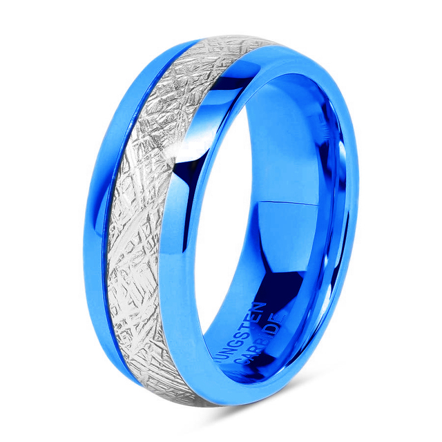 Men's 8mm Gold Groove Beveled Edge Tungsten Carbide Rings Inlay Meteorites Red Carbon Fibre Wedding Bands Boyfriend Gifts