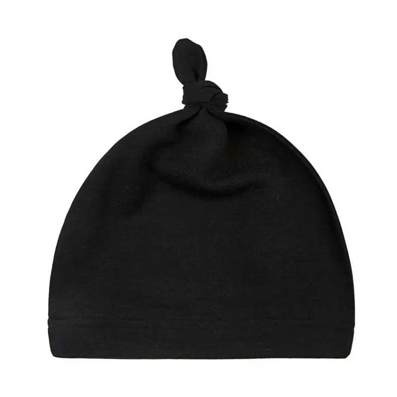 Осенняя хлопковая шапка для новорожденных мальчиков и девочек, милый мультяшный медведь, однотонный цвет, удобный высококачественный головной убор для сна, шапка - Цвет: Black