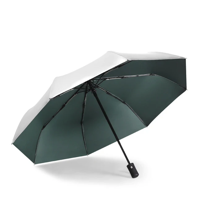 Зонт-автомат, антиуф, титановое, серебряное покрытие, зонт от солнца, Женский Зонт от дождя, 3 складных зонта, женский зонтик принцессы - Цвет: green
