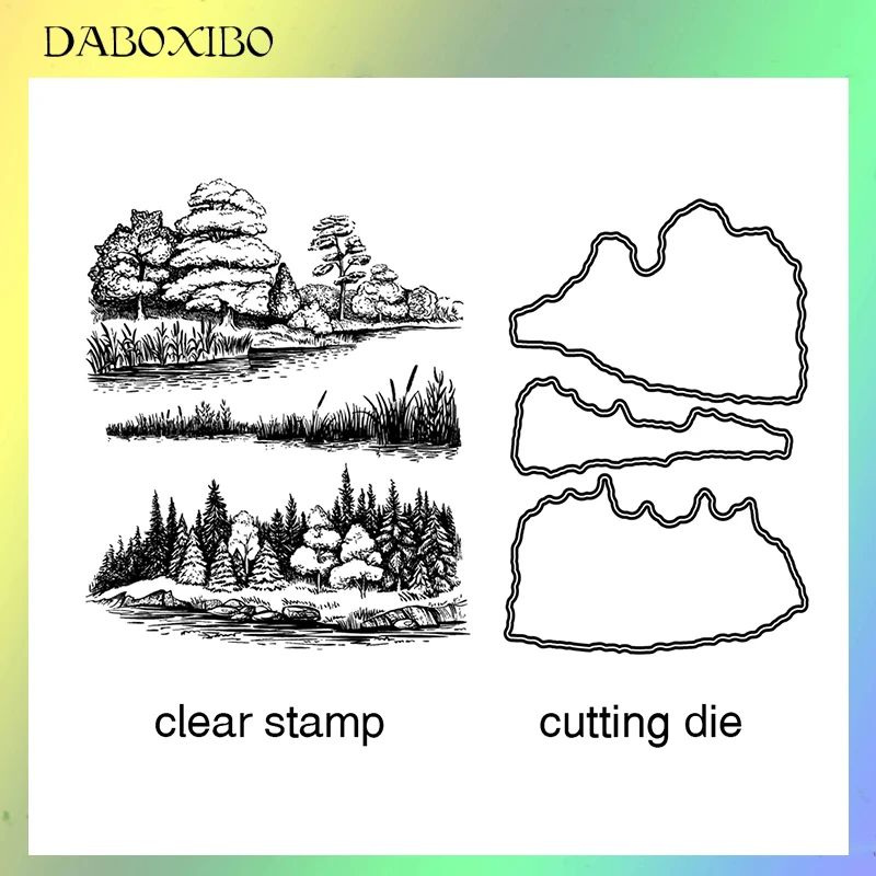 

DABOXIBO Calm Lake Clear Stamps Cutting Dies For DIY Scrapbooking/Card Making/Photo Album Silicone Decorative Crafts13X13