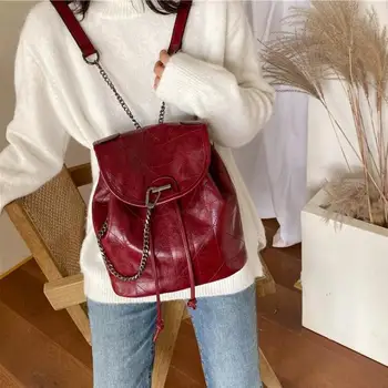 

Small bag female 2020 new fashion women leather backpack chain messenger bucket bag Korean style personalized shoulder backpack