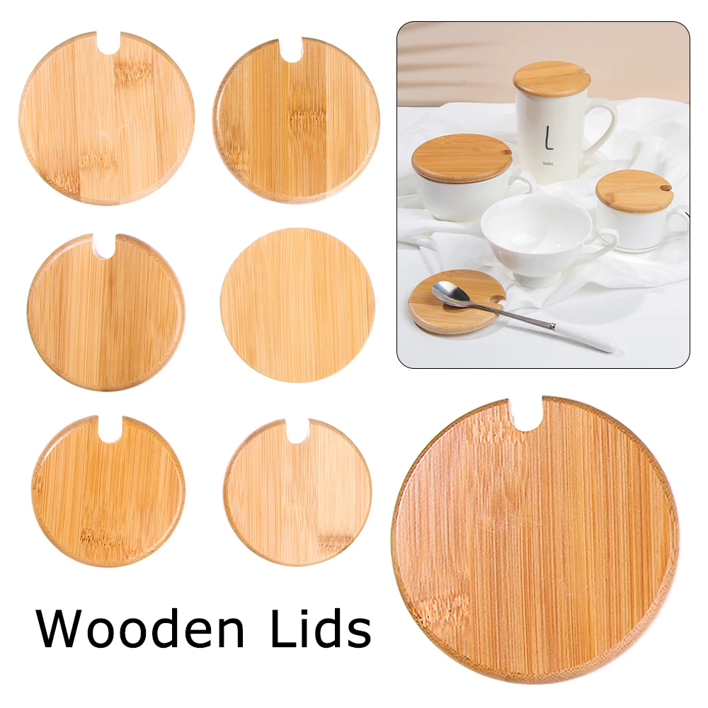Natural Wood Lid With Spoon Hole Wooden Lids Mason Jar Cap Can Mug Cover Seasoning Bottle Home Kitchen Supplies Various Sizes for wooden jar lids