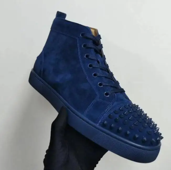 Роскошный бренд Chentel благородные замшевые лоферы с заклепками и шипами мужская повседневная обувь модельные туфли для вечеринки мужские кроссовки на плоской подошве со шнуровкой синего цвета