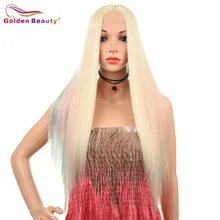 Парики из синтетического кружева спереди для белых женщин длинные прямые парики термостойкие парики с натуральной линией волос Средняя часть золотой красоты