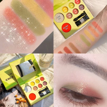 

Fashion Avocado eyeshadow palette 8 colors bright red yellow white waterproof long lasting makeup eyeshadow with mirror AC147