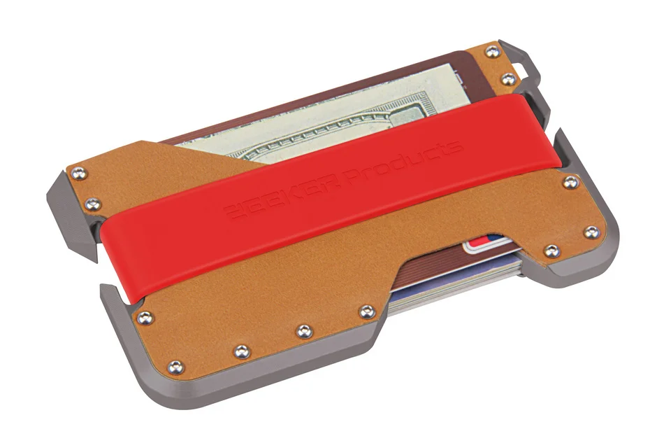 Grey khaki red ZEEKER Алюминиевый RFID блокирующий держатель кредитной карты из натуральной кожи минималистичный кошелек серый металл для мужчин и женщин - Цвет: Grey khaki red