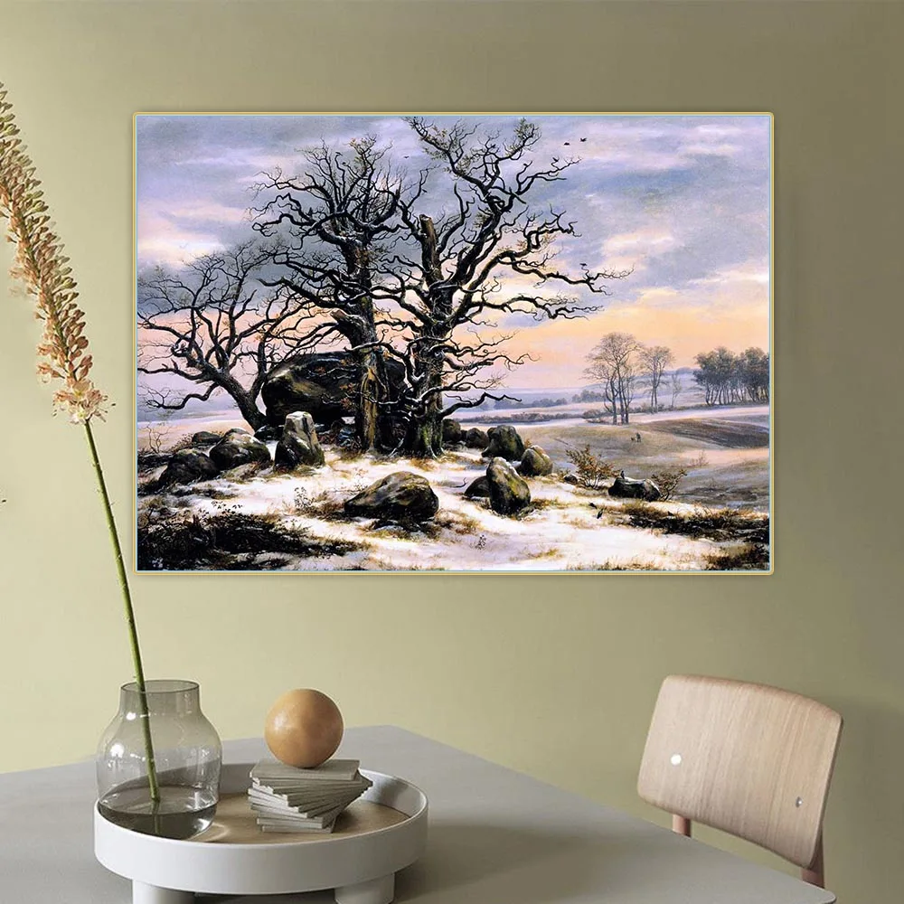 Johan Christian Dahl "Megalith Grave in Winter" Natural landscape Canvas Art Oil Painting Aesthetics Decorative Home Decoration